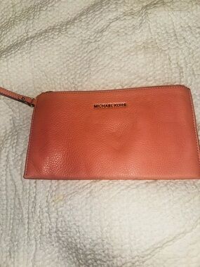 Michael Kors Coral-pink Leather Wristlet Clutch